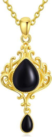 wholesale 925 Sterling Silver Black Onyx Filigree Teardrop Pendant Necklace with Chain 45cm Length-Black Onyx