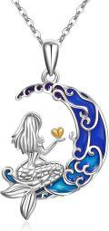 wholesale 925 Sterling Silver Blue Enamel Mermaid Heart Pendant Necklace Gifts for Women-0-0