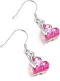 wholesale 925 Sterling Silver Pink Crystal Heart Dangle Drop Earrings for Women Gifts-0-2
