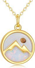 wholesale 14K Gold White Opal Mustard Seed Mountain Pendant Necklace-0-0
