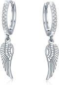 wholesale 925 Sterling Silver Angel Wing Feather Cross Dangle Drop Earrings for Women Men 3D Charm Minimalist Fine  Idea (Small)-0-0