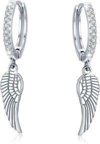 wholesale 925 Sterling Silver Angel Wing Feather Cross Dangle Drop Earrings for Women Men 3D Charm Minimalist Fine  Idea (Small)-01-Angel Wings(A-Silver)
