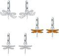 wholesale 925 Sterling Silver Orange Enamel & Cubic Zirconia Dragonfly Huggie Hoops (Set of 3)-0-0