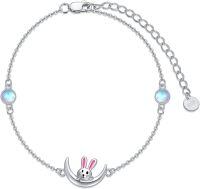 wholesale 925 Sterling Silver Rabbit Moon Charm Adjustable Bracelet Gift for Women Girls Jewelry Accessories-Bunny