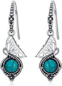 wholesale  Sterling Silver Genuine Green Turquoise Butterfly Dragonfly Hummingbird Hook Earrings -Butterfly