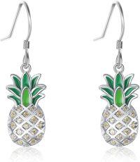 wholesale 925 Sterling Silver Pineapple Drop Dangle Earrings with Green Enamel and Cubic Zirconia Stones Gift for Women Teenage Girls-Silver pineapple dangle earrings