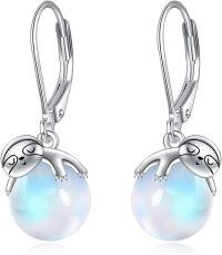 wholesale 925 Sterling Silver Rainbow Moonstone Sloth Drop Earrings for Women Girls  4cm Long-Sloth