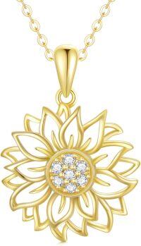 wholesale 14K Gold Lotus Flower Pendant Necklace with Cubic Zirconia Stones - Elegant s for Women-Style 3