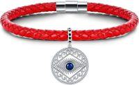 wholesale  Sterling Silver Red Leather Evil Eye Hamsa Bracelet Women s Protection Charm Gift -Evil Eye-7.5 Inch
