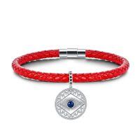 wholesale 925 Sterling Silver Evil Eye Bracelet Wholesale With Red Braided Leather-Evil Eye-7.5 Inch