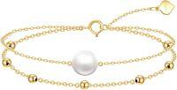 wholesale 14K Gold Freshwater Pearl Adjustable Chain Bracelet for Women Elegant s-6mm Pearl Double Chain