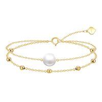 wholesale 14K Gold Freshwater Pearl Adjustable Chain Bracelet for Women Elegant s-6mm Pearl Double Chain