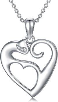 wholesale 925 Sterling Silver Heart Shape with Cubic Zirconia Pendant Necklace for Women-Cat-style 1