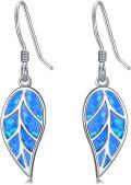 wholesale 925 Sterling Silver Blue Fire Opal Leaf Drop Earrings - Mother's Day Gifts-0-0