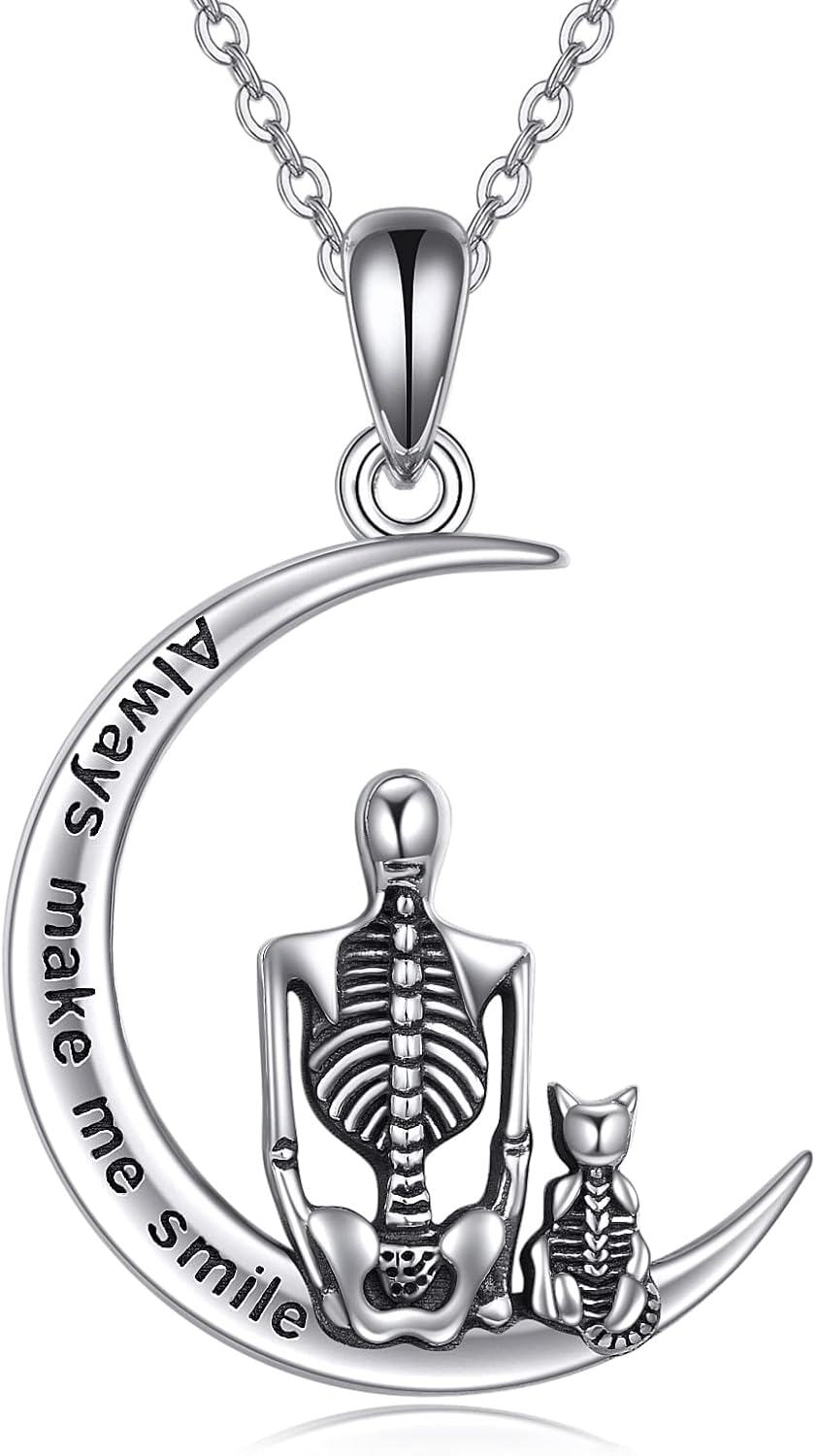 Sterling Silver Urone Skull Necklace Gothic Skeleton Jewelry Gift for Women Men-0-0