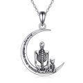wholesale 925 Sterling Silver Skeleton With Cat Crescent Moon Pendant Necklace Always Make Me Smile-0-0