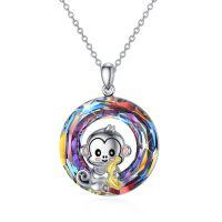 wholesale 925 Sterling Silver Monkey Pendant Necklace Wholesale With Rainbow Crystal-Rainbow Crystal