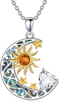 wholesale Sterling Silver Simulated Birthstone Sun Moon Star Pendant Necklace-Sun Moon Star-Apr.