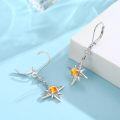 wholesale 925 Sterling Silver Star Orange Stone Leverback Drop Earrings-0-1