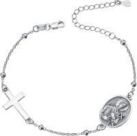 wholesale 925 Sterling Silver St. Benedict Rosary Chain Bracelet with Crucifix and Medal for Women Men Catholic Faith Gift-Saint Gerard