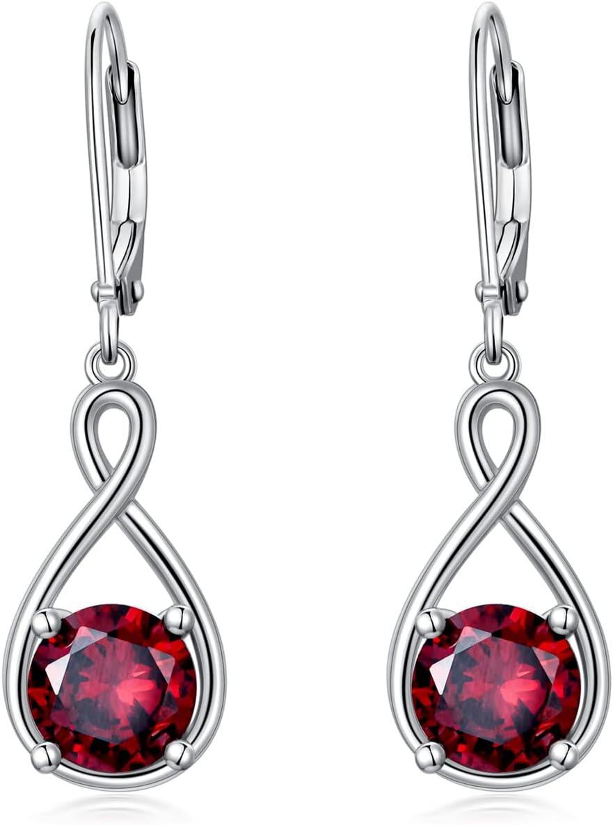 Sterling Silver Birthstone Dangle Drop Earrings Infinity Valentine s Day Jewelry Gifts for Women Girls-1-Jan-Garnet