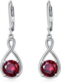 wholesale 925 Sterling Silver Birthstone Threader Earrings Infinity Long Chain Drop Pull Through 12 Stone Birthday Jewelry Gifts for Women-7-July-Ruby