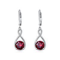 wholesale 925 Sterling Silver Birthstone Threader Earrings Infinity Long Chain Drop Pull Through 12 Stone Birthday Jewelry Gifts for Women-7-July-Ruby