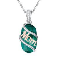 wholesale 925 Sterling Silver Mom Pendant Necklace Wholesale With Zircon Accent And Engraved Mom Script-Mom-Emerald