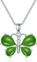 wholesale 925 Sterling Silver Green Jade Butterfly Pendant Necklace for Women-0-0