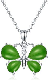 wholesale 925 Sterling Silver Green Jade Butterfly Pendant Necklace for Women-Green Jade
