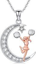 wholesale 925 Sterling Silver Cheerleader on Crescent Moon with Pom-Poms and Star Charm Pendant Necklace for Women-0-0