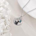 wholesale 925 Sterling Silver Black Cat with Blue Butterfly on Crescent Moon Pendant Necklace for Women-0-2