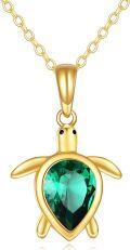 wholesale Gold 14K Green Crystal Sea Turtle Pendant Necklace for Women-0-0