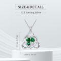 wholesale 925 Sterling Silver Green Crystal Shamrock Pendant Necklace 4-Leaf Clovers Irish Jewelry for Women Girls Gifts USA National Pride Charm Chain Length Adjustable (18-36)-0-1