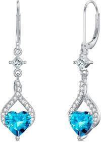 wholesale Sterling Silver Birthstone Infinity Heart Leverback Dangle Earrings for Women-12.London Blue Topaz