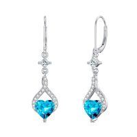 wholesale 925 Sterling Silver Birthstone Infinity Heart Leverback Dangle Earrings for Women-12.London Blue Topaz