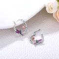 wholesale 925 Sterling Silver Purple Hummingbird & Pink Dolphin Ocean Wave Huggie Hoop Earrings-0-3