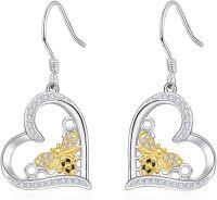 wholesale 925 Sterling Silver Hypoallergenic Heart-Shaped Honeycomb Dangle Drop Bee Earrings with Cubic Zirconia Stones for Women-Style A