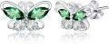 wholesale 925 Sterling Silver Cubic Zirconia 12 Birthstone Butterfly Stud Earrings-0-0