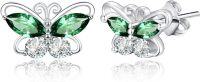 wholesale 925 Sterling Silver Cubic Zirconia 12 Birthstone Butterfly Stud Earrings-05-May