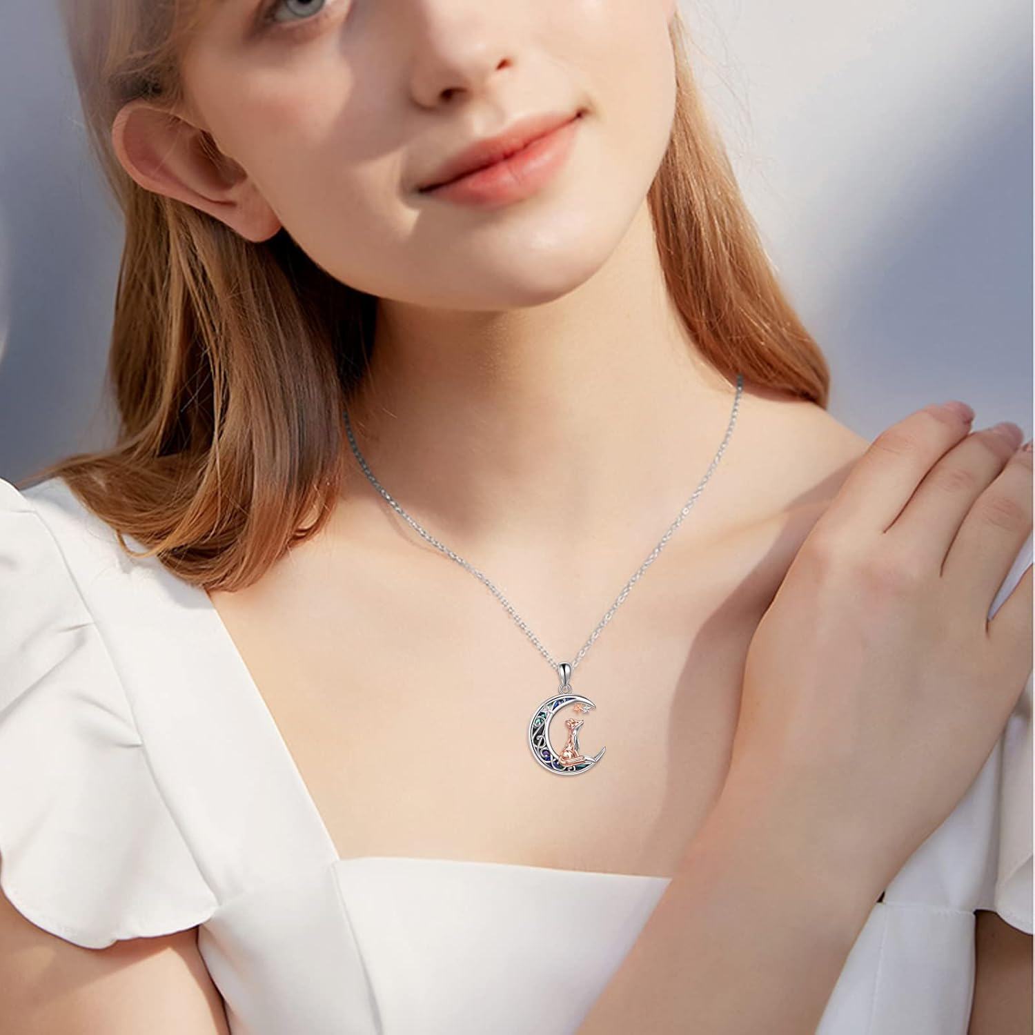 wholesale 925 Sterling Silver Moon Star Fox Pendant Necklace - Gifts for Women Mom Sisters-0-1