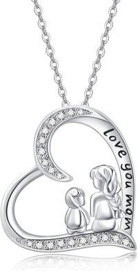 wholesale 925 Sterling Silver Heart-Shaped Mother and Child Love You Mom Grandma Pendant Necklace-E-Mom Daughter1