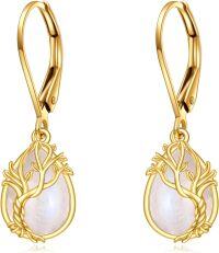 wholesale 14KGold Tree of Life Moonstone Drop Earrings for Women s-Moonstone Tree of Life