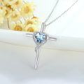 wholesale 925 Sterling Silver Aquamarine Cross Necklace - March Birthstone Faith Pendant with 18 Chain, Hypoallergenic White Gold Plated Jewelry Gift for Women-0-4