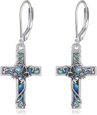 wholesale 925 Sterling Silver Cross Earrings with Abalone Shell Inlay Leverback Dangle Drop Religious Jewelry for Women and Men-I-Butterfly