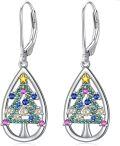 wholesale 925 Sterling Silver Christmas Tree Shape Colorful Gemstone Drop Earrings for Women Gifts-0-0
