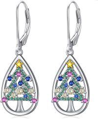 wholesale 925 Sterling Silver Christmas Tree Shape Colorful Gemstone Drop Earrings for Women Gifts-Christmas Tree Earrings