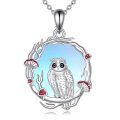 wholesale 925 Sterling Silver Owl Pendant with Mushrooms and Branches Necklace for Women-0-0