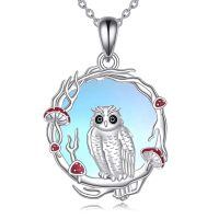 wholesale 925 Sterling Silver Owl Pendant with Mushrooms and Branches Necklace for Women-Animal necklace-Owl