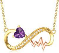 wholesale 14K Gold Gemstone Infinity Heartbeat Necklace for Women 16 18 -A2:February-Amethyst